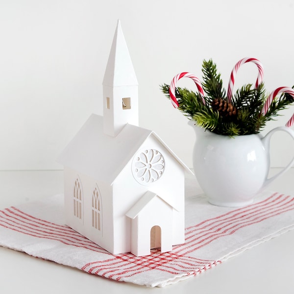 Kit d'artisanat de Noël pour église Putz en rosace - Construire et décorer une décoration de cheminée de village de Noël pleine taille