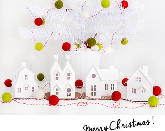 DIY Christmas Village of 4 Putz House Christmas Mantle Decorations, White Paper Houses, Handmade Christmas Gift Idea, DIY Holiday Decor Kit