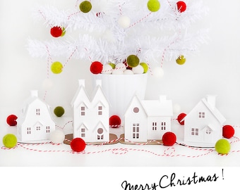 DIY Christmas Village of 4 Putz House Christmas Mantle Decorations, White Paper Houses, Handmade Christmas Gift Idea, DIY Holiday Decor Kit