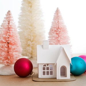 Christmas Village Putz House DIY Craft Kit, Paper House Christmas Decoration Kit, Handmade Gift or Holiday Mantle Decor - Victorian