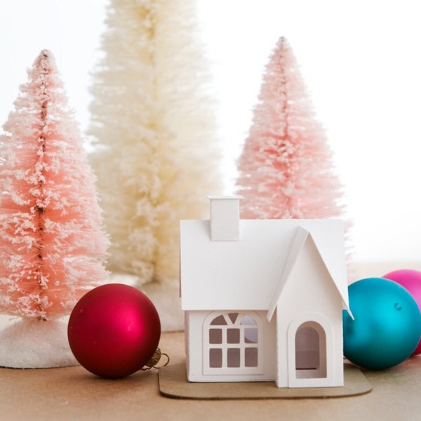 Victorian Putz Style Paper House Decoration in Mini or Tealight Size, Fun & Easy Holiday Party Craft Kit