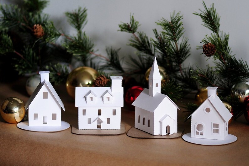 Putz House Ornament DIY Kit, Paper House Christmas Village Decoration, Glitter House Paper Craft Kit, Christmas Mantle Decoration, Cottage image 6