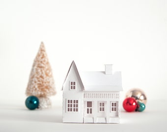 Christmas House DIY Craft Kit - Assemble and Decorate a Putz House Decoration in Mini or Tealight Size, Handmade Gift under 20 - Cape Ann