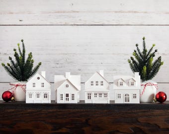 Knutselpakket kerstdorp - maak huisdecoraties met 4 plaatsen - verkrijgbaar in twee maten - creatief handgemaakt cadeau voor kinderen onder de 50 - knutselen voor de feestdagen