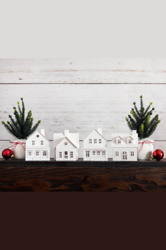 Christmas Village Craft Kit - Make 4 Putz House Decorations - Available in Two Sizes - Creative Handmade Gift under 50 - Holiday Party Craft