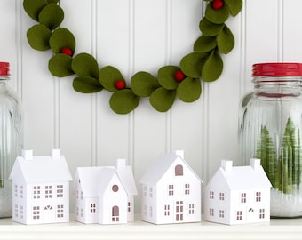 Putz House DIY Christmas Ornament Kit - Make a Christmas Village of 4 Paper House Christmas Decorations - Christmas Craft Kit & DIY Gift!