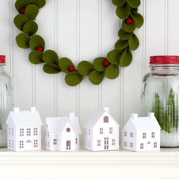 Putz House DIY Christmas Ornament Kit - Make a Christmas Village of 4 Paper House Christmas Decorations - Christmas Craft Kit & DIY Gift!
