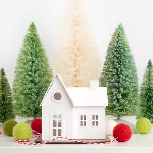 White Christmas Village Farm House Craft Kit, Putz House Ornament under 20, Holiday Party Craft Idea- Farmhouse