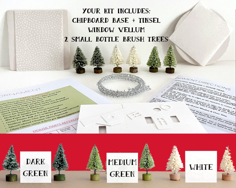 Putz House Ornament DIY Kit, Paper House Christmas Village Decoration, Glitter House Paper Craft Kit, Christmas Mantle Decoration, Cottage image 3