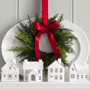 Christmas Village Houses DIY Craft Kit - Makes 4 Paper House Ornaments, Small Putz House Mantel Decorations, Handmade Gift, Craft Party Idea