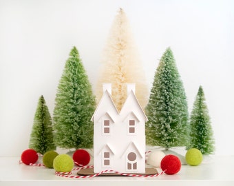 Putz House Ornament Christmas Craft Kit,  DIY Christmas Village House Decoration, White Christmas Mantel Decor Twin Gable, Gift under 20