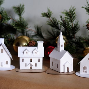 Putz House Christmas Craft Kit Build Decorate Your Own Christmas Village Putz House Kit of 4 Pre-Cut DIY 3.54.75 tall buildings image 3