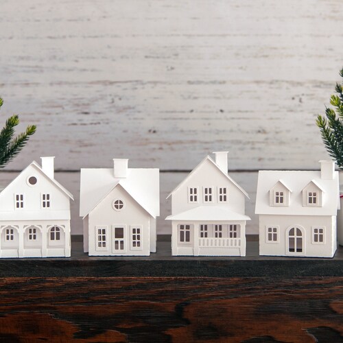 Paper Christmas Village DIY Kit Build Decorate 4 Paper Etsy