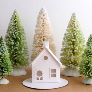 Putz House Ornament DIY Kit, Paper House Christmas Village Decoration, Glitter House Paper Craft Kit, Christmas Mantle Decoration, Cottage image 1