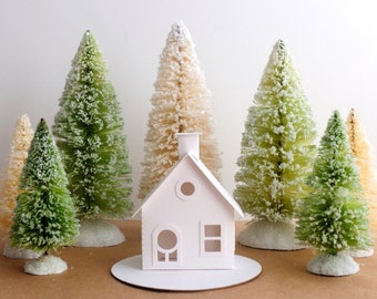 Putz House Ornament DIY Kit, Paper House Christmas Village Decoration, Glitter House Paper Craft Kit, Christmas Mantle Decoration, Cottage