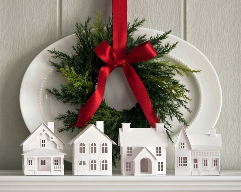 Paper Christmas Village DIY Kit Build Decorate 4 Paper Etsy