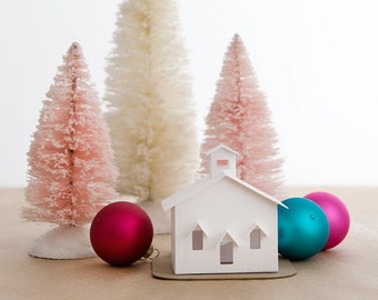 Christmas Village School House DIY Craft Kit, Putz House Christmas Decoration,  Teacher Appreciation Gift, Paper House Holiday Decor Kit