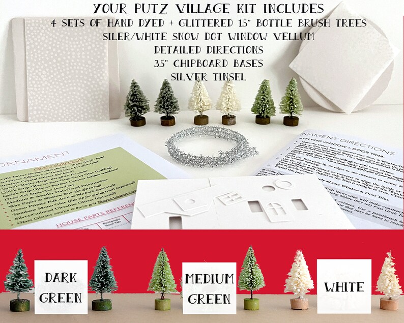 Putz House Christmas Craft Kit Build Decorate Your Own Christmas Village Putz House Kit of 4 Pre-Cut DIY 3.54.75 tall buildings image 5