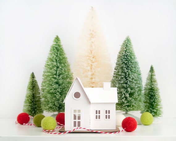 Farmhouse Putz Ornament Diy Kit Glitter House Christmas Decoration Paper Craft Kit Christmas Mantle Decor