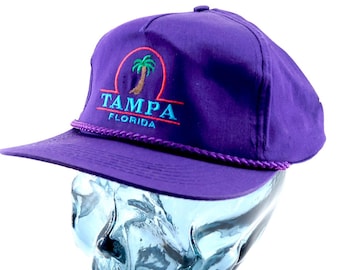 Vintage 1990s Tampa Florida Snapback Hat Purple Palm Tree Souvenir Cap 90s