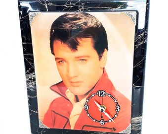 Vintage Elvis Presley Portrait Lacquered Wall Clock Mid Century Retro Rock Decor 1970s 70s