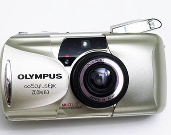 Vintage Olympus Stylus Epic 80 Point and Shoot 35mm Film Camera Tested All Weather Zoom Mju Small Compact Silver Lomo Pocket Sized