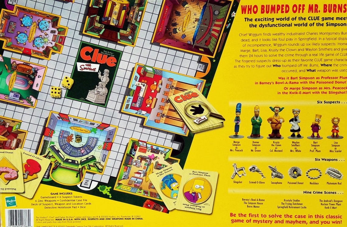 El Juego De Mesa De Simpsons Clue Homer Bart 100 Completo En Etsy Espa a
