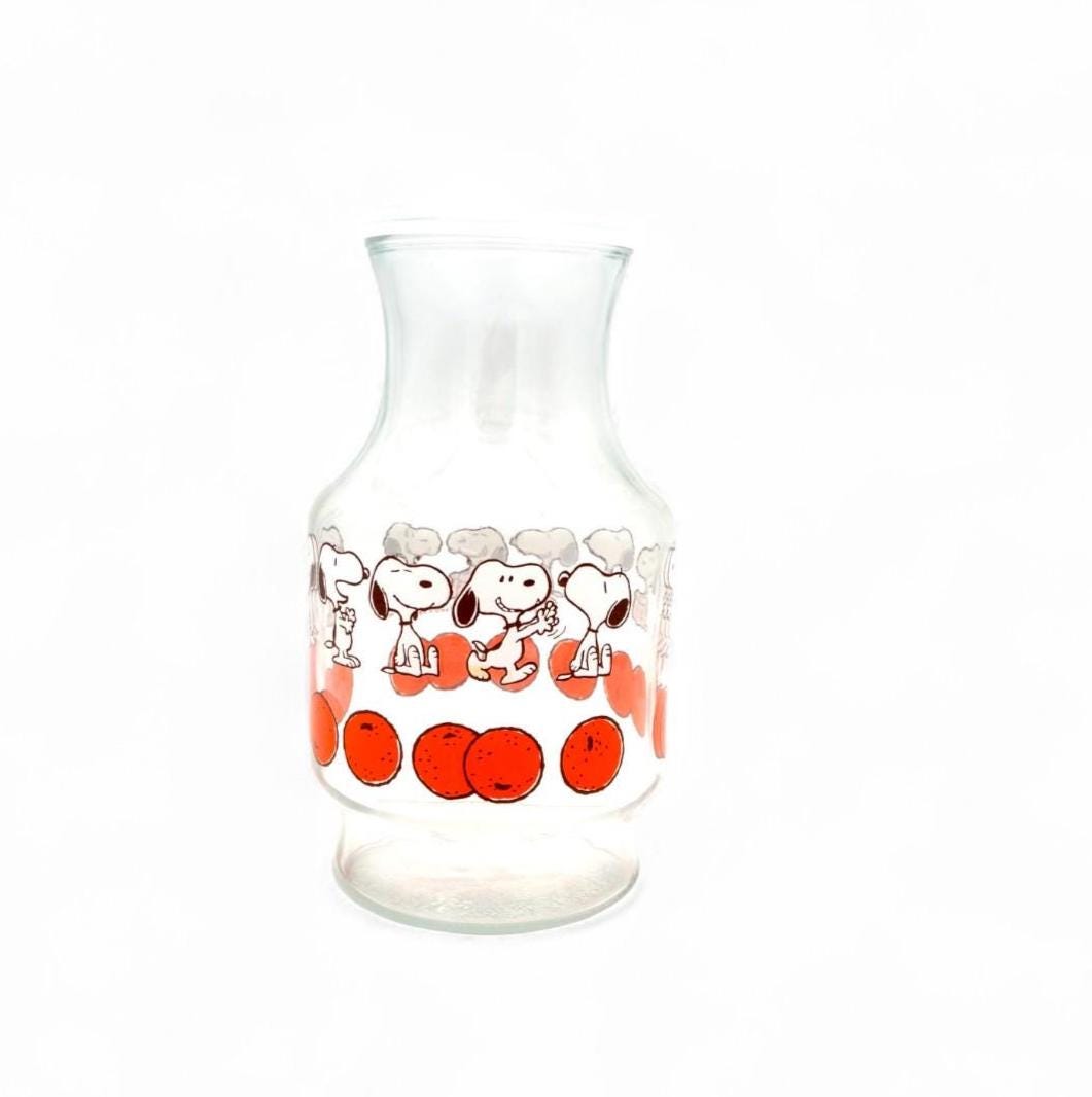 Vintage 1958 Anchor Hocking Glass Snoopy Orange Juice Carafe With