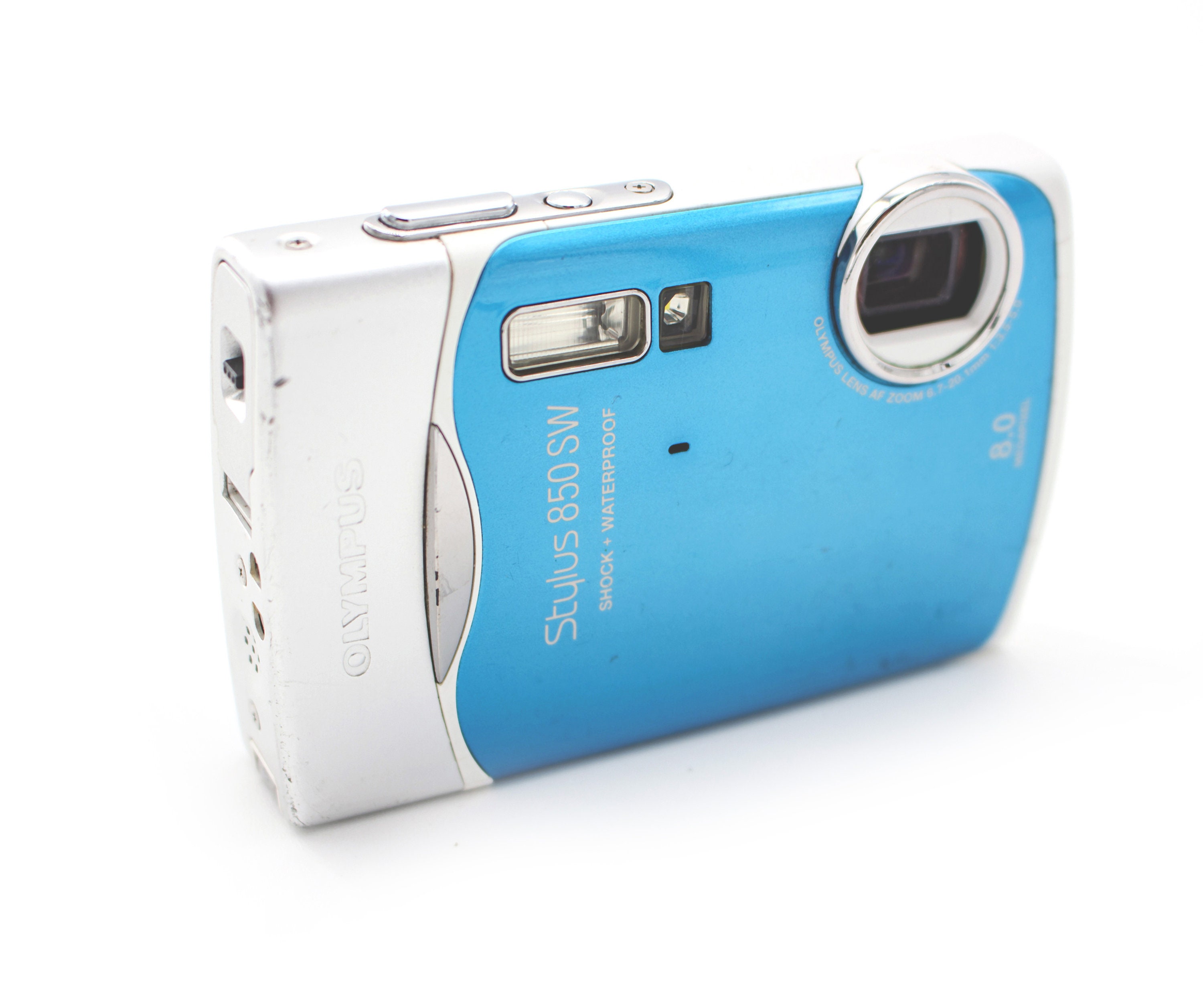 Vintage Waterproof Olympus 850SW 8MP Blue Digital Camera Digi Zoom