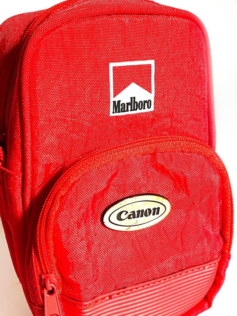 Vintage 1980s Canon Marlboro Camera Bag Nylon Camera Carrying Case with Strap Festival Bag 1980s 80s Point and Shoot Photography Photo image 2