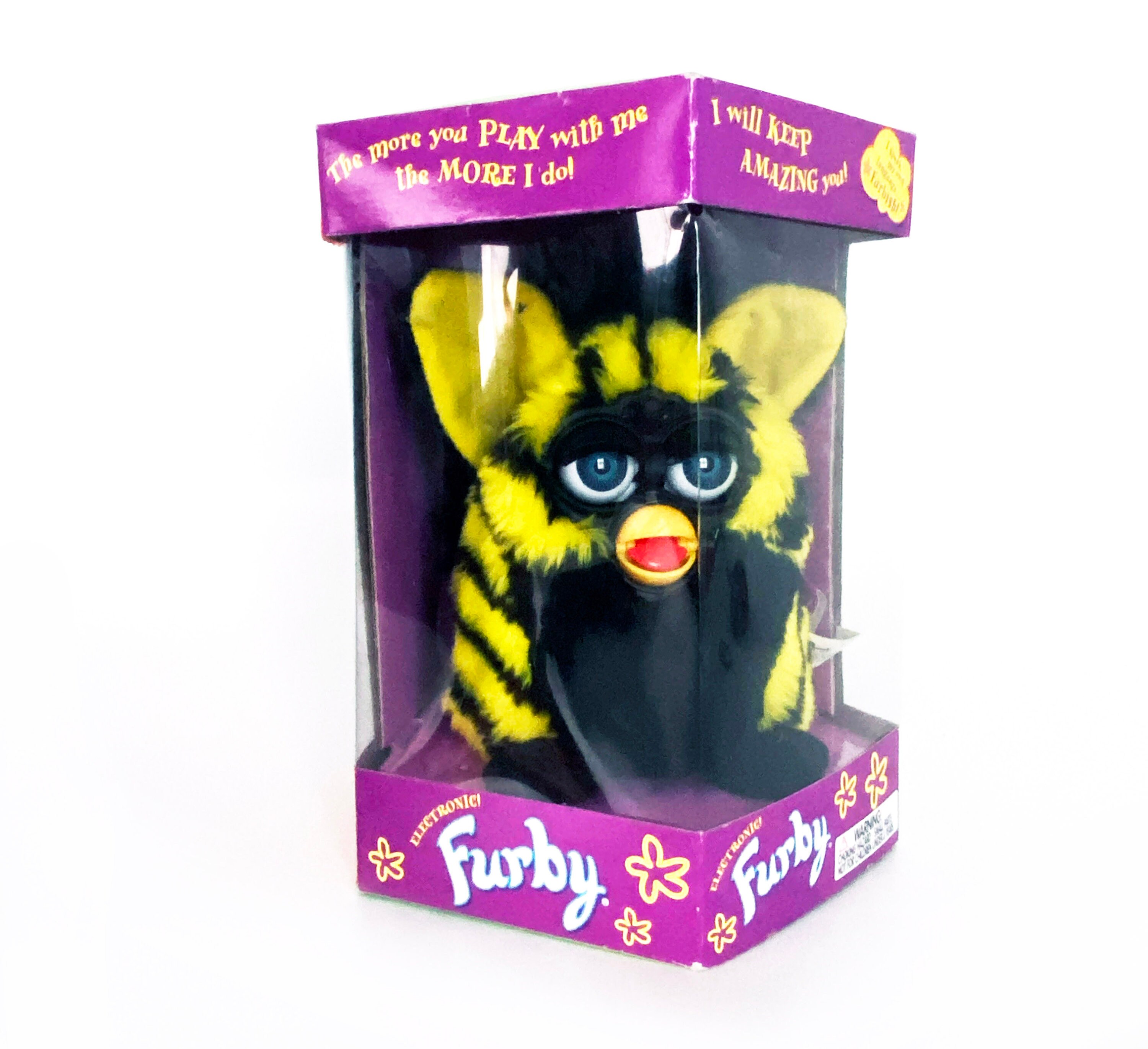Vintage Bumble Bee Furby 1998 Black Yellow Blue Eyes 1990s Sealed  display picture 1