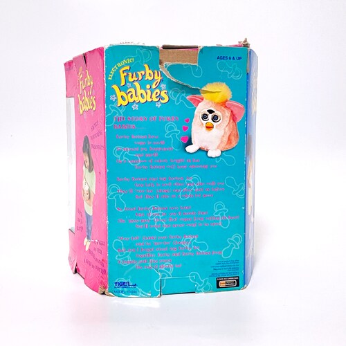 Vintage Curly Lamb Cream Furby Babies 1999 with Blue Eyes 1990s with Tags by Tiger shops Original 70-940