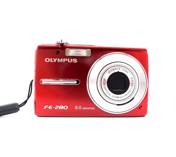 Vintage Olympus FE-280 8MP Red Digital Camera Digi Zoom AF Point