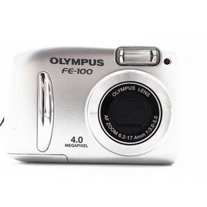 Vintage Olympus FE-100 4MP Blue Digital Camera Digi Zoom AF Point Shoot Camera Tested Works Autofocus Y2k Megapixels Digicam
