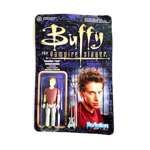 May include: A plastic action figure of Daniel "Oz" Osbourne from the TV show Buffy the Vampire Slayer. The figure is 3 3/4 inches tall and fully poseable. The figure is packaged in a blister pack with a purple, blue, and white background. The packaging features the show's logo and the character's name.