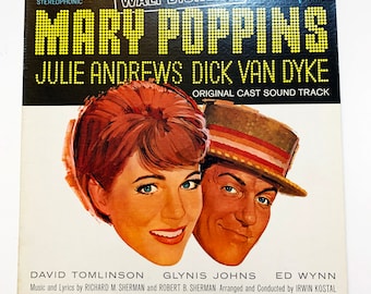 Vintage Disney Mary Poppins Julie Andrews Dick Van Dyke Musical The Original Cast Record Vinyl Album 12" Musical Play Theatre Theater 1964