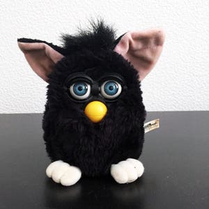  1998 Furby Black with Blue Eyes, Pink Ears and White