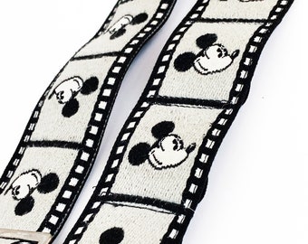 Vintage Disney Mickey Mouse Pattern Camera Strap Black White Camera Caddy Photography 1980s 80s Retro Photo