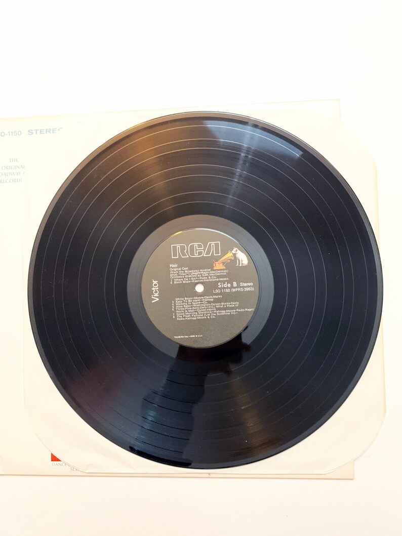 May include: A black vinyl record with a white label. The label has the RCA logo and the text "Side B Stereo LSO 1150 (WPRS-3062)". The record is in a white paper sleeve.