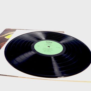 May include: A black vinyl record with a green label. The label has the text "Warlock" and "The Ballad of Lucy Jordan" printed on it.