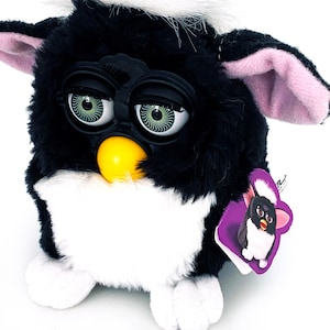 Vintage Furby Skunky 1998 Black White Green Eyes 1990s 70-800 by Tiger Original 90s Retro Toys