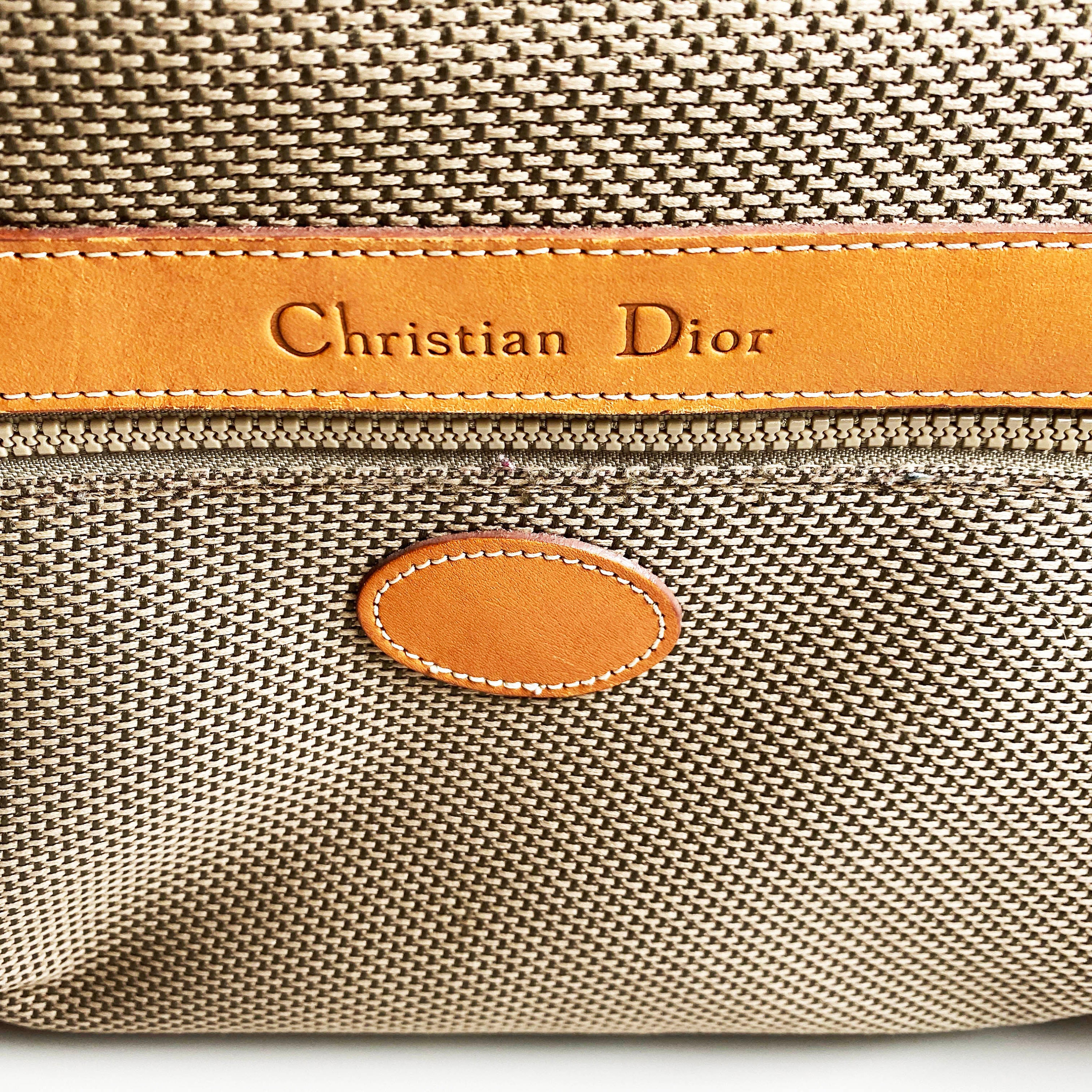 Vintage Christian Dior Duffle Travel Bag Leather Woven Body 