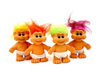 Vintage Russ Baby Troll Set – 1990s Diaper Good Luck Troll Dolls Baby