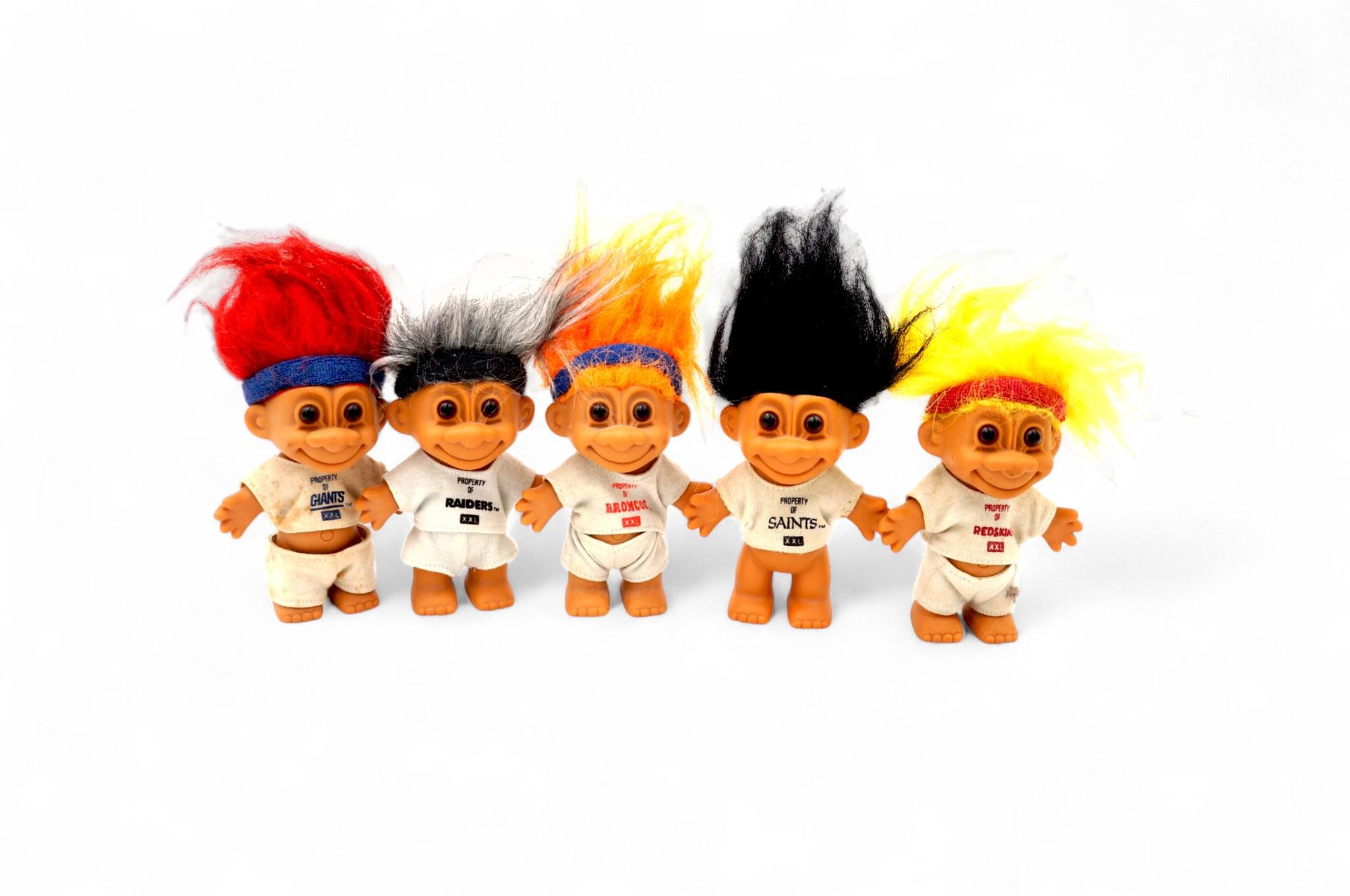 Vtg 90s NFL Troll Doll Lot of 5 Giants Raiders Broncos Saints Ace