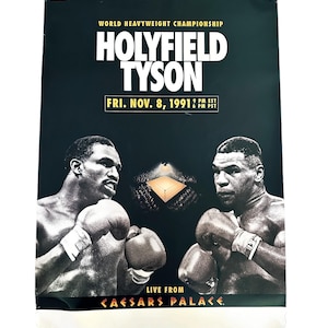 Póster promocional original de la pelea de boxeo Holyfield vs. Tyson en vivo desde el Caesars Palace TVKO 1991