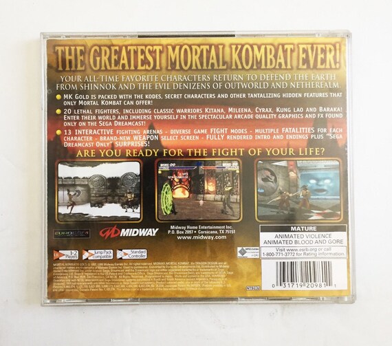 Vintage Sega Dreamcast Mortal Kombat Gold Tested Excellent