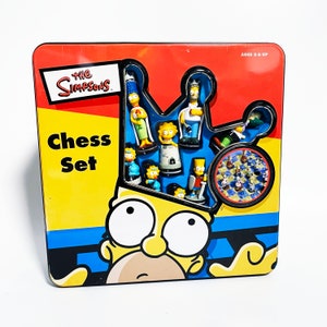 Vintage The Simpsons Chess Game in Tin Board Game Homer Bart 100% Complete In Box Excellent 2000