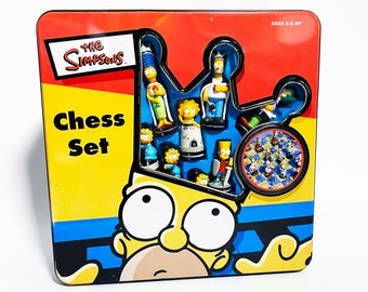 Vintage The Simpsons Chess Game in Tin Board Game Homer Bart 100% Complete In Box Excellent 2000