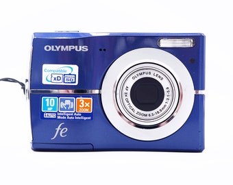 Vintage Olympus FE-45 10MP Blue Digital Camera Digi Zoom AF Point Shoot Camera Tested Works Autofocus Y2k Megapixels Digicam