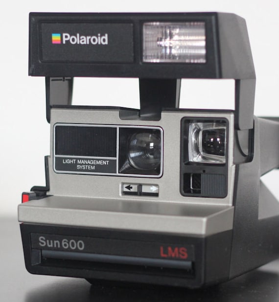 Vintage Polaroid Sun 600 Instant Camera with Strap Tested Works Silver  1980s 80s Lomography Lomo Camera
